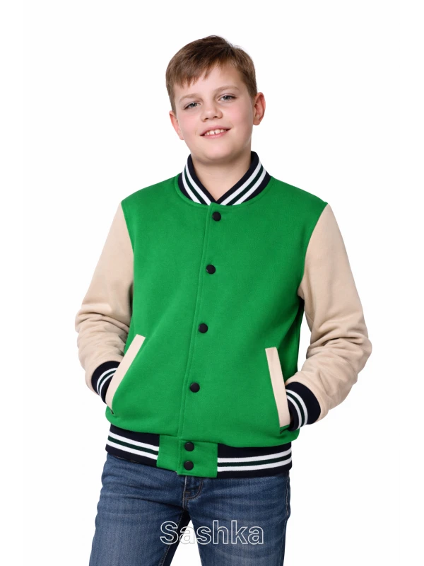 Бомбер для хлопчика Sashka зелено-бежевий утеплений, розмір 98-182